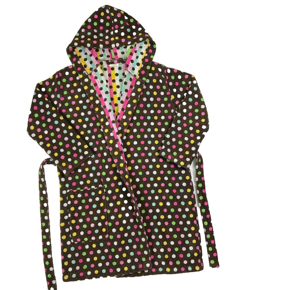 Pottery Barn PB Teen Robe Coco Dot Brown Multi Color Cotton Terrycloth One Size